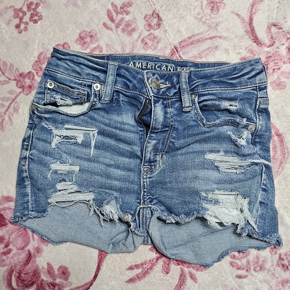 American Eagle Outfitters Pants - American Eagle Outfitters Women's Blue Distressed Denim Shorts